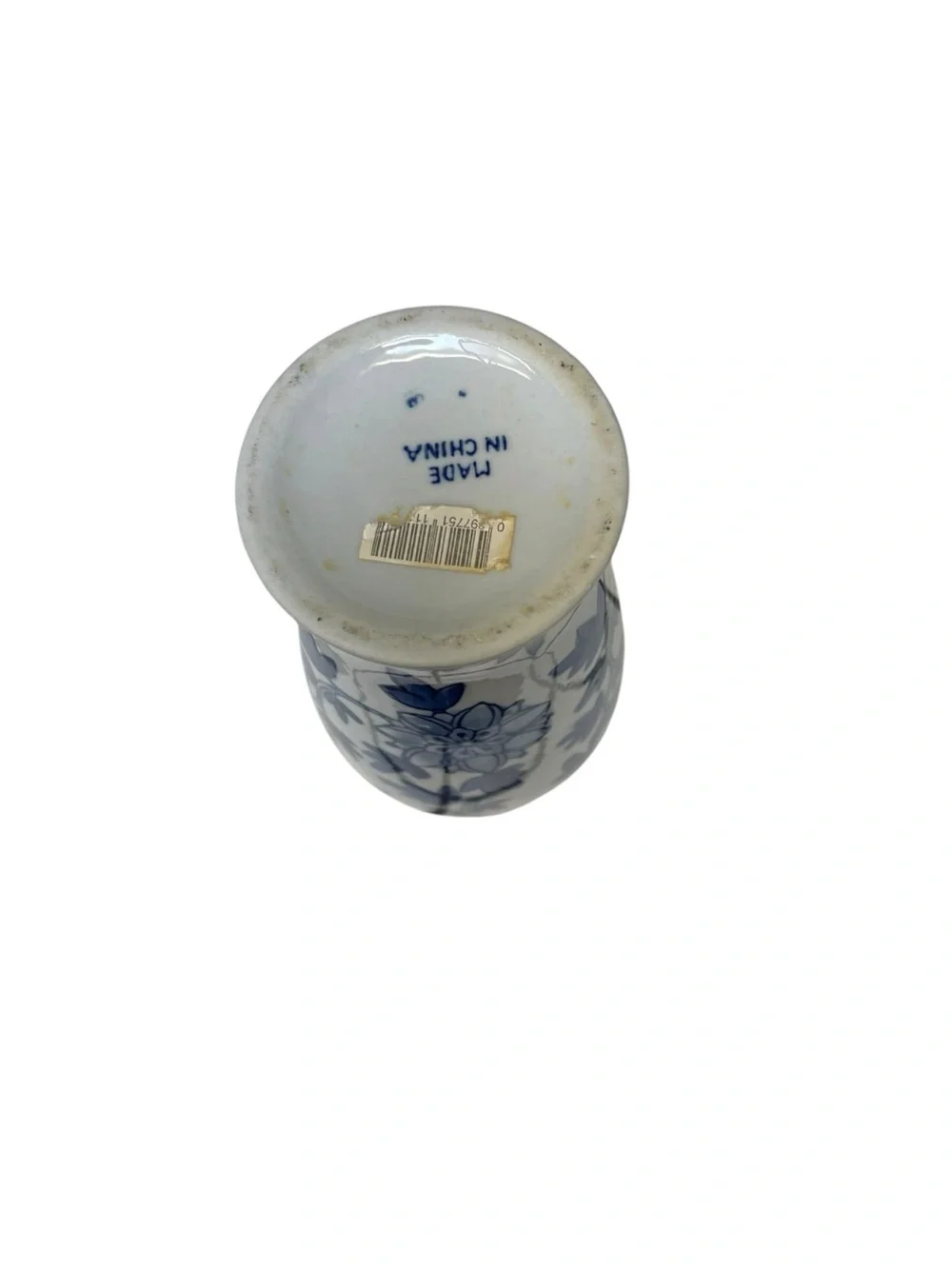 Vintage Blue White Porcelain Floral Vase Chinoiserie Bud Vase 10.5” Decor